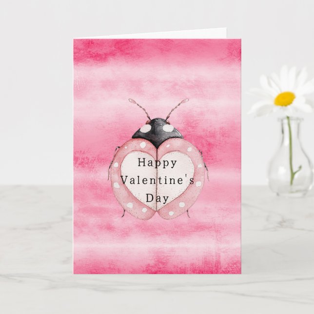 Tarjeta Pink Ladybug Heart Valentine's Day (Planta pequeña)