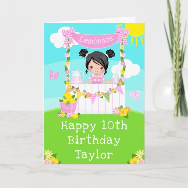 Tarjeta Pink Lemonade Black Hair Chica Feliz cumpleaños (Anverso)