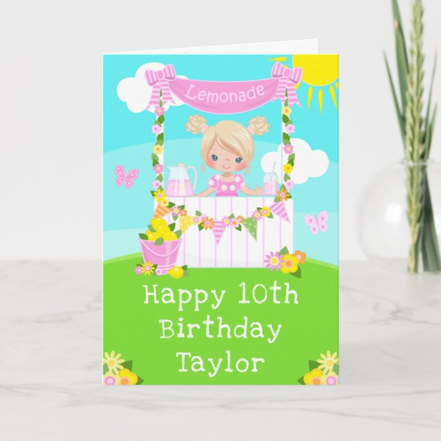Tarjeta Pink Lemonade Blonde Hair Chica Feliz cumpleaños (Anverso)
