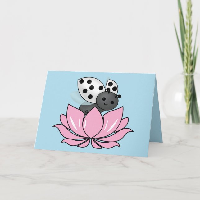 Tarjeta Pink Lotus White Ladybys (Anverso)