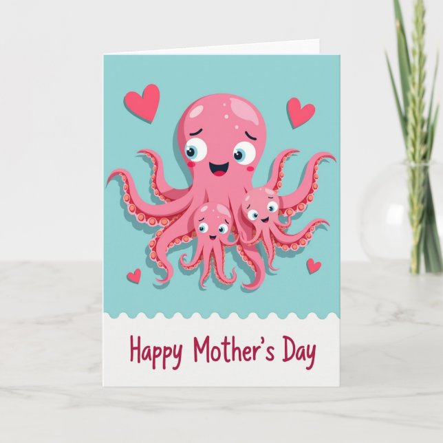 Tarjeta Pink Octopus Mothers Day Card (Anverso)