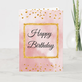Tarjeta Pink Pastel Birthday Card with Gold Frame and Tins
