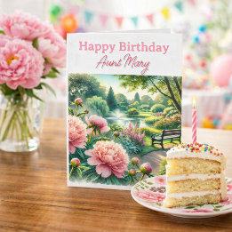 Tarjeta Pink Peonies at Park Happy Birthday Card for Aunt