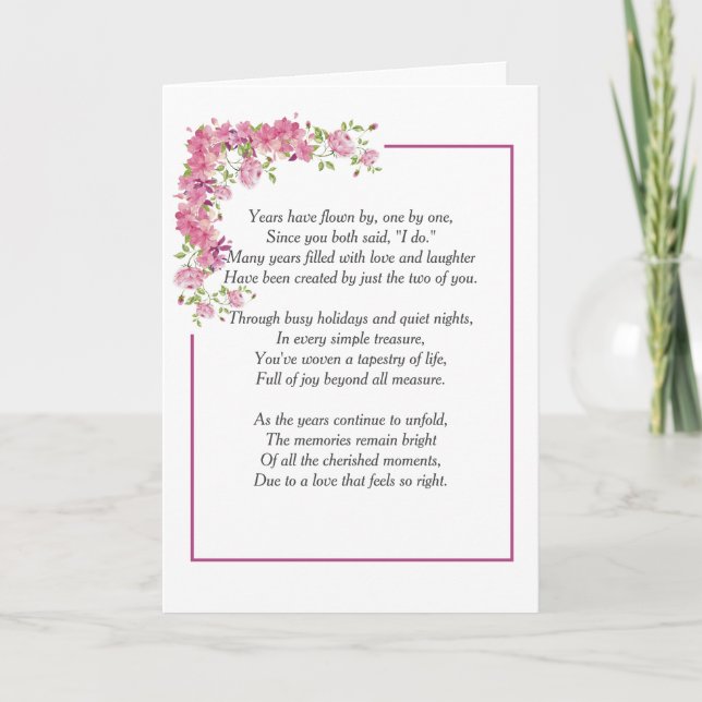 Tarjeta Pink Peony Border With Anniversary Poem (Anverso)