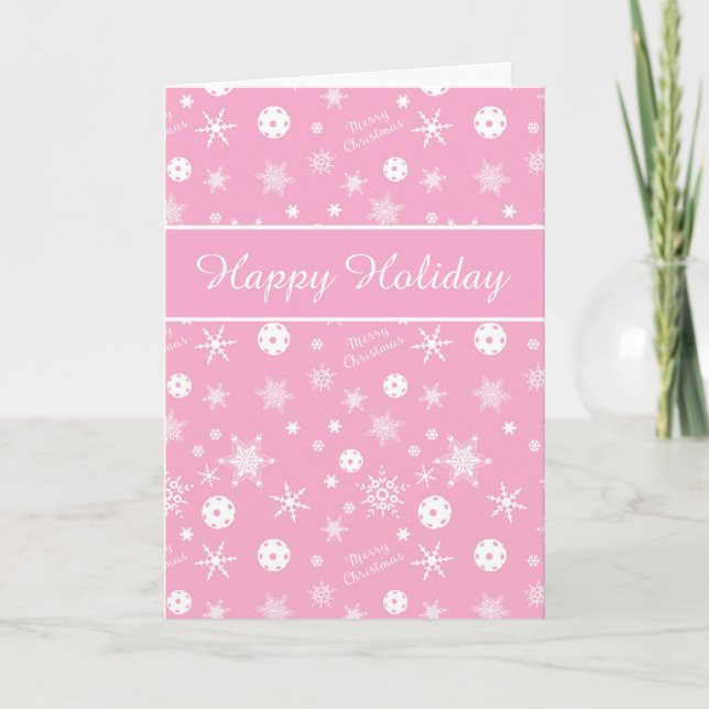 Tarjeta Pink 💟 Pickleball 🎄 Merry Christmas Card (Anverso)