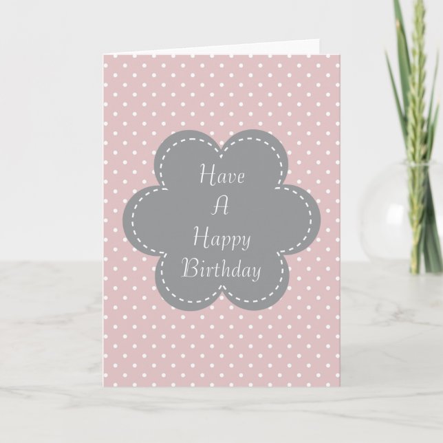 Tarjeta Pink Polka Dots Birday Gray Flower (Anverso)