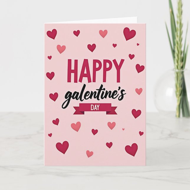 Tarjeta Pink Popping Hearts Galentines Card (Anverso)