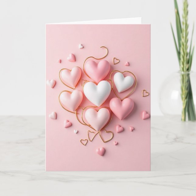 Tarjeta Pink Puffy Hearts Valentine For Her Card (Anverso)