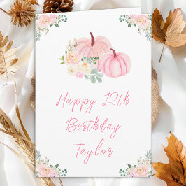Tarjeta Pink Pumpkins Floral Happy Birday