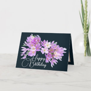 Tarjeta Pink/Purple Crocus Gray Backdrop Happy Birday