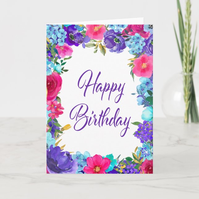 Tarjeta Pink Purple Summer Floral Feliz cumpleaños (Anverso)