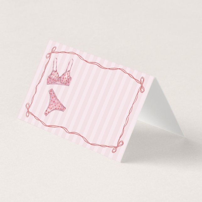 Tarjeta Pink & Red Heart Lingerie Shower Bow Place Card (Anverso)