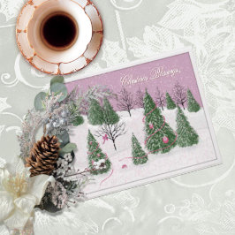Tarjeta Pink Rose Enchanted Forest Foil Holiday Card