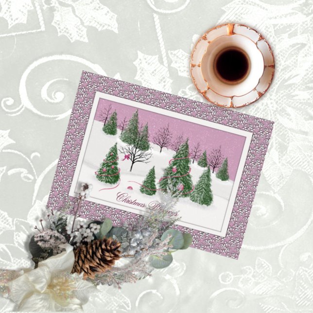Tarjeta Pink Rose Enchanted Forest Holiday Letter Card (Subido por el creador)