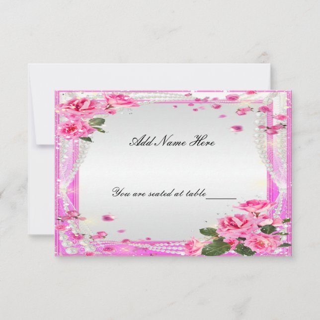 Tarjeta Pink Roses And Pearl Table Place (Anverso)