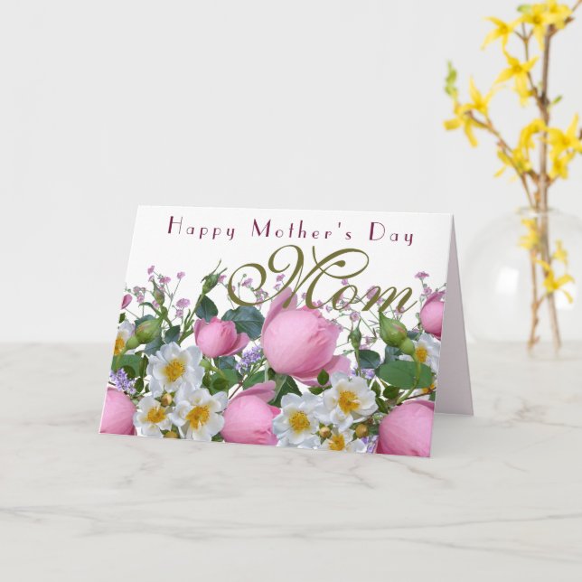 Tarjeta Pink Roses Happy Mothers Day (flor amarilla)