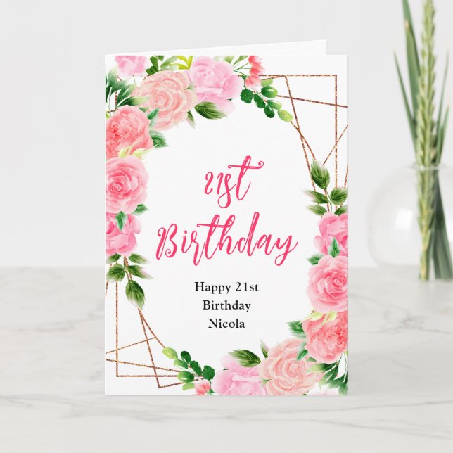 Tarjeta Pink Roses with Foliage Birthday (Anverso)