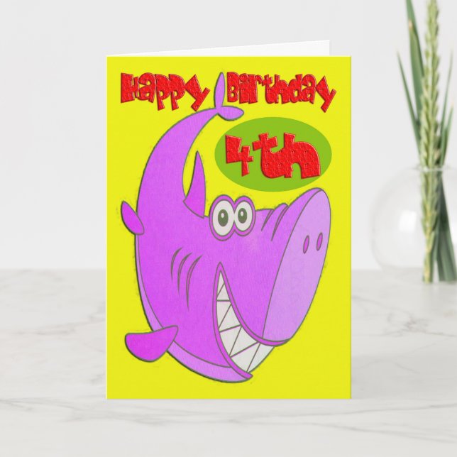 Tarjeta Pink Shark Cuarto Cumpleaños (Anverso)
