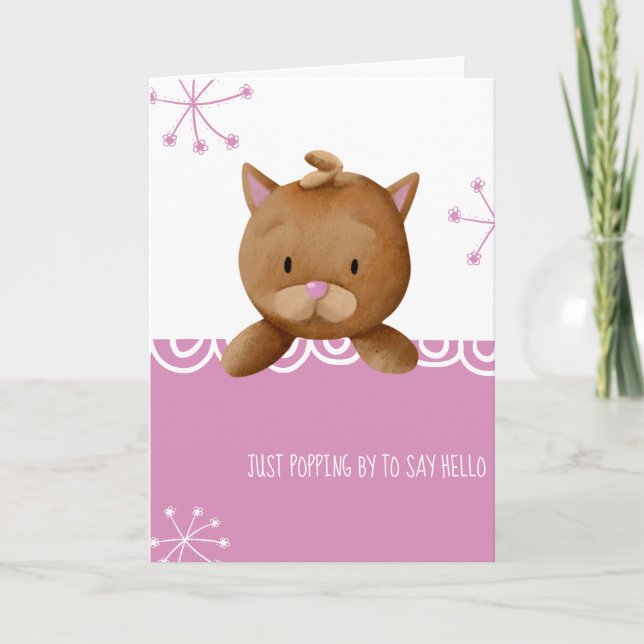 Tarjeta Pink Sólo Popping Para Decir Hola Gato Cuido (Anverso)