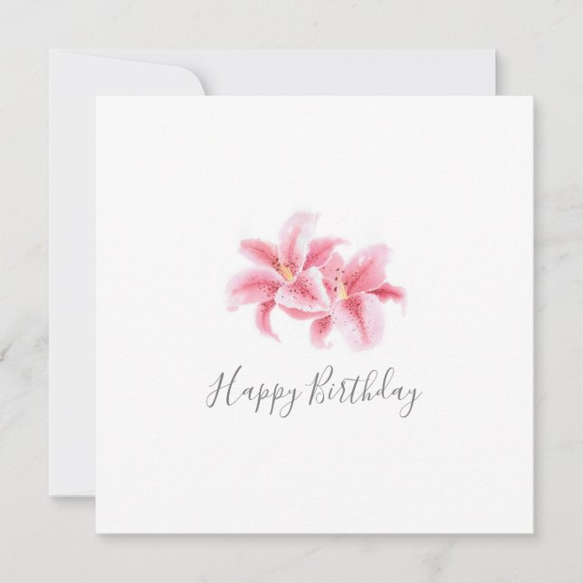 Tarjeta Pink Stargazer Lilies Watercolor (Anverso)