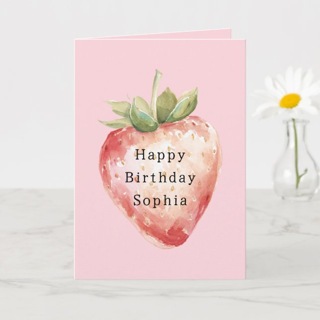 Tarjeta Pink Strawberry Fruit Birthday (Planta pequeña)