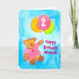 Tarjeta Pink Teddy Bear Feliz Segundo Cumpleaños Personali
