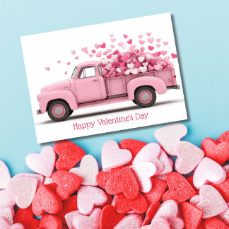Tarjeta Pink Truck with Hearts Valentine`s Day Card