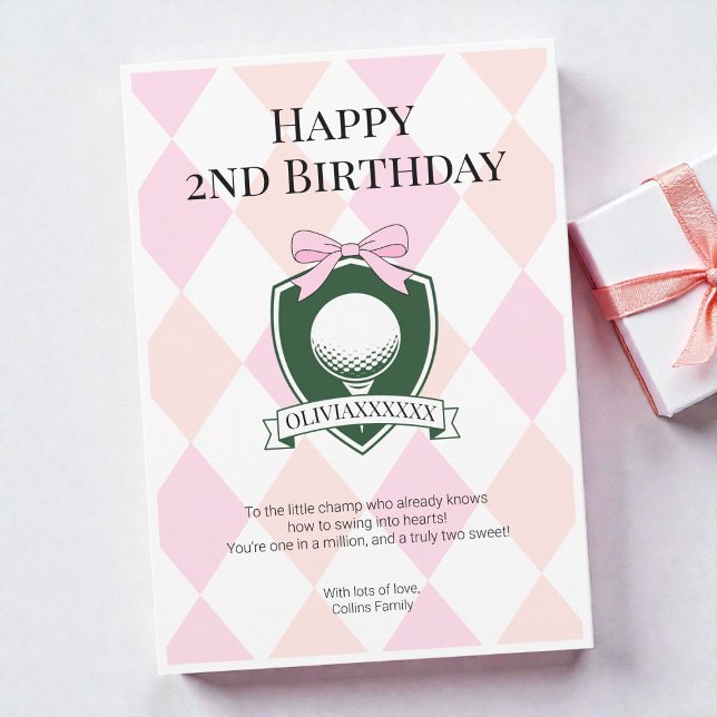 Tarjeta  Pink Two Sweet Girls Golf Happy 2nd Birthday (Pink Two Sweet Girls Golf Happy 2nd Birthday Card)