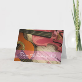 Tarjeta Pink Violin and Guitar Custom age Birthday Card