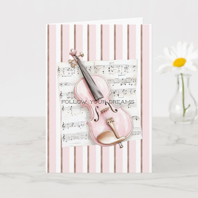 Tarjeta Pink Violin Music Sheet (Planta pequeña)