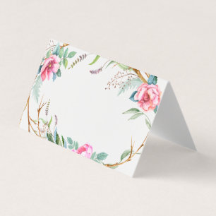Tarjeta Pink Watercolor Bohemias Wreath Floral Place Card