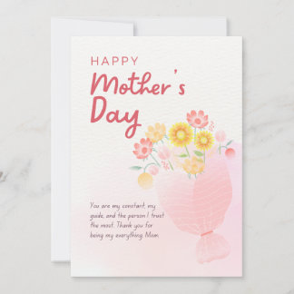 Tarjeta Pink Watercolor Mothers Day Greeting Card