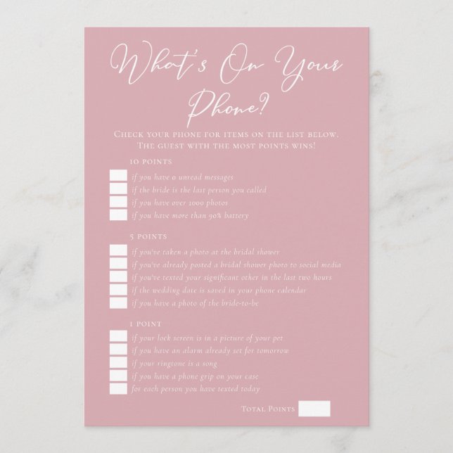 Tarjeta Pink What's On Your Phone Bridal Shower Download (Anverso)