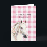 Tarjeta Pink White Plaid Stripes Birthday<br><div class="desc">Pink White Plaid Stripes Birthday</div>