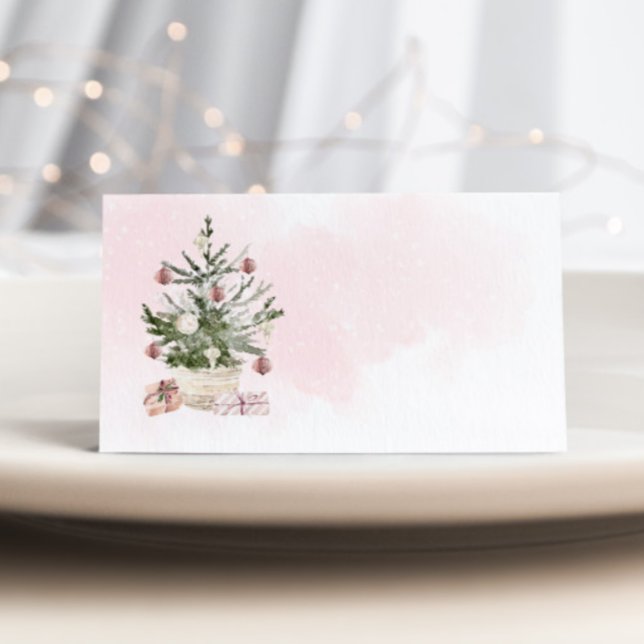Tarjeta Pink Winter christmas tree Baby Shower place card (Subido por el creador)