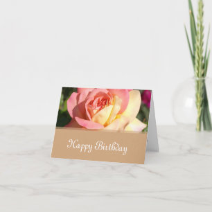 Tarjeta Pink, yellow rose flowers Happy Birthday