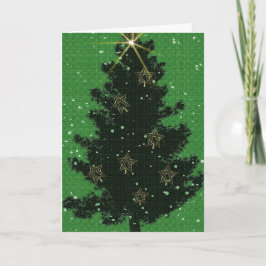 Tarjeta Pino de Navidad verde estrellas doradas Navidades 