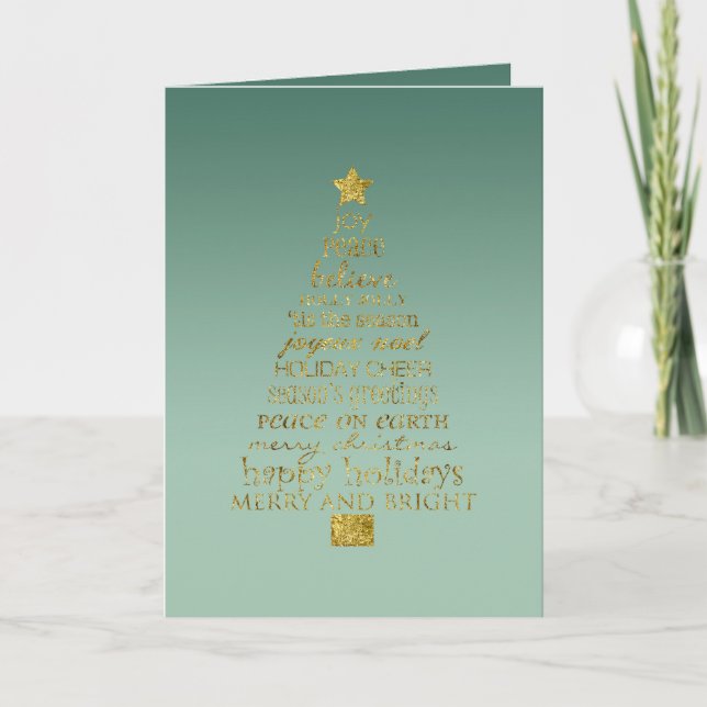 Tarjeta Pino Verde Oro Árbol de Navidad Inspirador (Anverso)