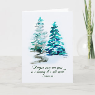 Tarjeta Pinos acuarela John Muir cita naturaleza al aire l