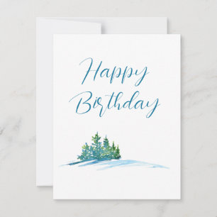 Tarjeta Pinos acuarela paisaje nevado