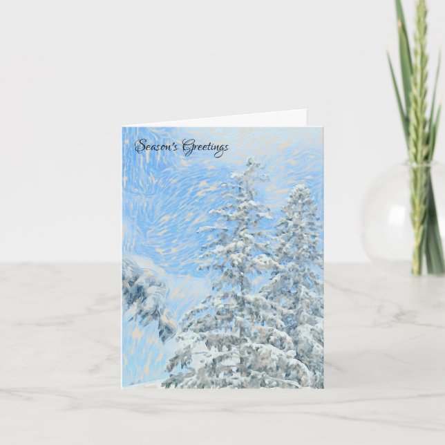 Tarjeta Pinos de nieve Blue Sky Watercolor Holiday (Anverso)