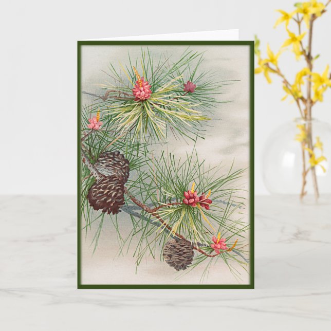 Tarjeta Pinos y Navidades de flores (flor amarilla)