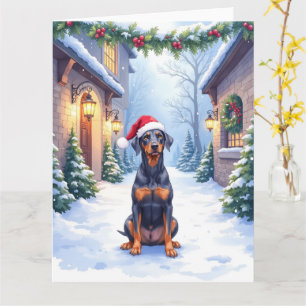 Tarjeta Pinscher Alemán Gorro de Santa Patio Nevado