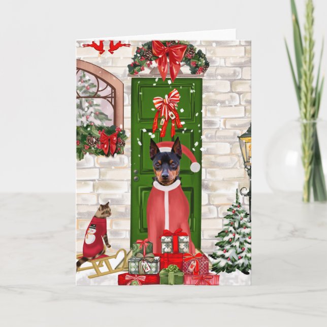Tarjeta Pinscher Miniatura Perro Navidad  (Anverso)