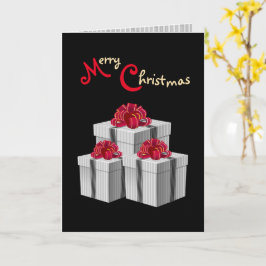 Tarjeta Pinstripe blanco gris y regalos con lazo rojo sobr