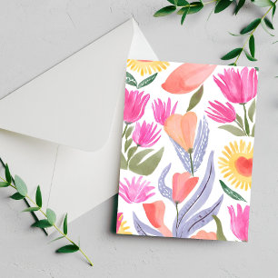 Tarjeta pintada a mano con flores silvestres de ac