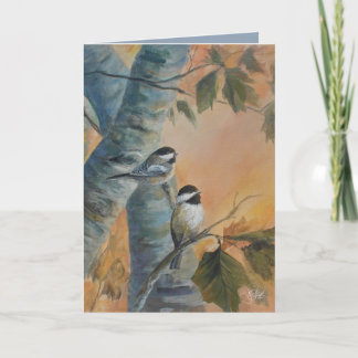 Tarjeta pintada a mano de "Chickadees"