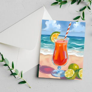 Tarjeta Pintada con Acuarela de Cóctel de Playa y