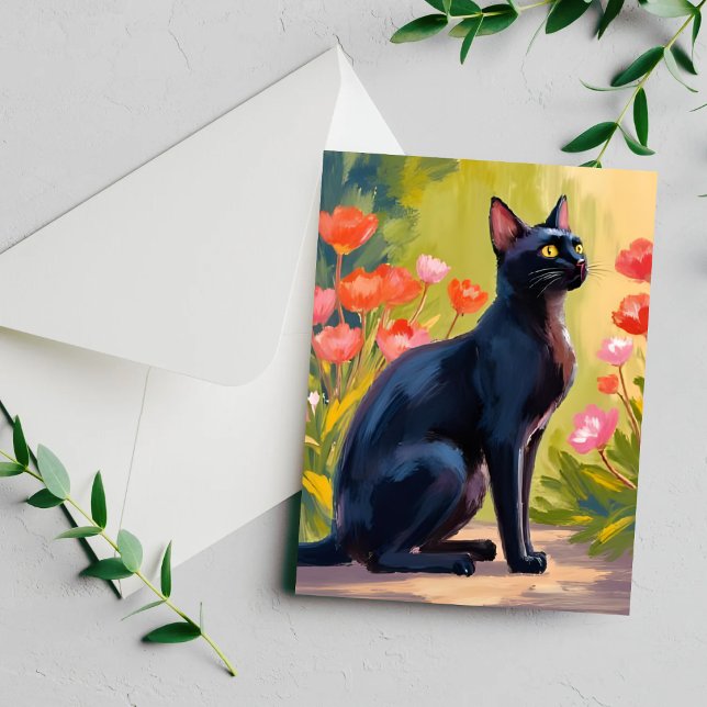 Tarjeta pintada con aquarelas de flores y gatito g (Subido por el creador)
