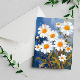 Tarjeta pintada con flores de margaritas blancas a